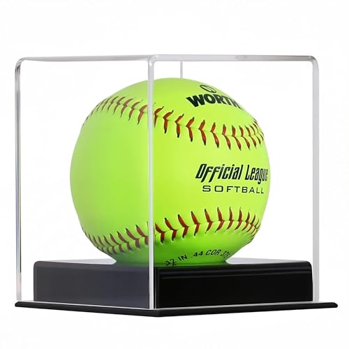 Pro Collectors UV Protection Softball Display Case Baseball Display Case Stand Championship Square BoxClear Display Cube for Official 12 Inches Ball Ball Storage Collections (Black Plastic Stand)