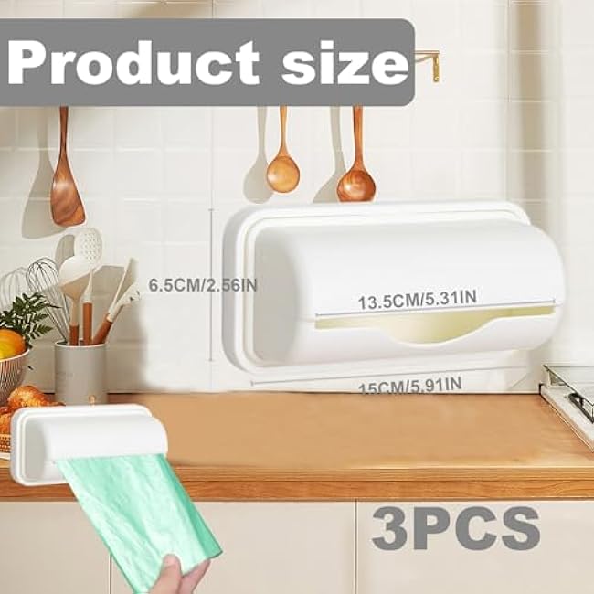 Trash Bag Dispenser, 3PCS Adhesive Trash Bag Holder with Large Opening Garbage Dispenser with Smooth Extraction for Kitchen and Bathroom