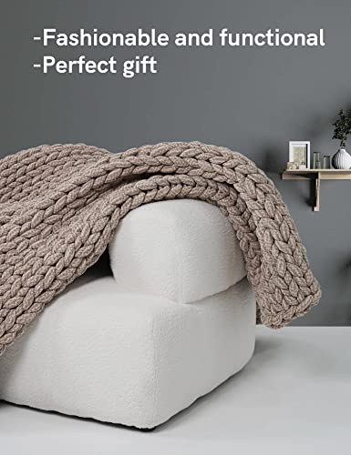 YnM Chenille Weighted Blanket, Handmade Chunky Knitted Design, Soft and Cozy, Temperature Regulating and Breathable, Machine Washable Throw for Sleep or Home Decor (Beige, 80x87 Inch, 25lbs)