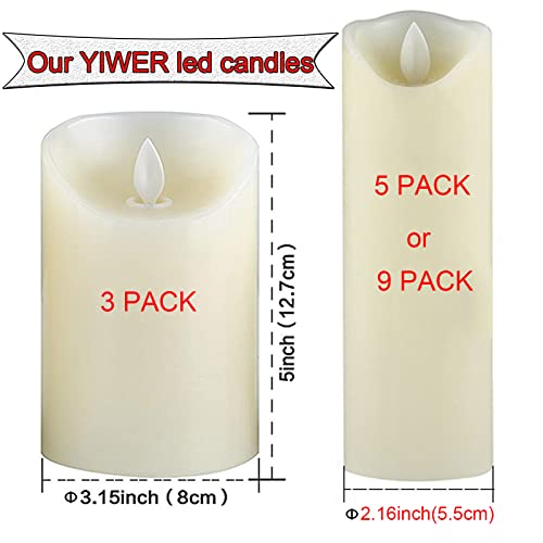 YIWER LED Candles Flameless Candles 4" 5" 6" Real Wax Battery Candle Pillars, 10 Key Remote Control with 24 Hour Timer Function (Ivory,3)