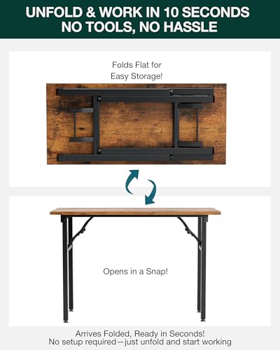 Image of Frylr Small Folding Computer Desk - Portable 43.3 Inch Foldable Laptop Table, Collapsible and Compact for Easy and Fast Setup, Lightweight for Small Spaces, Home Craft and Study Use, Rustic Brown