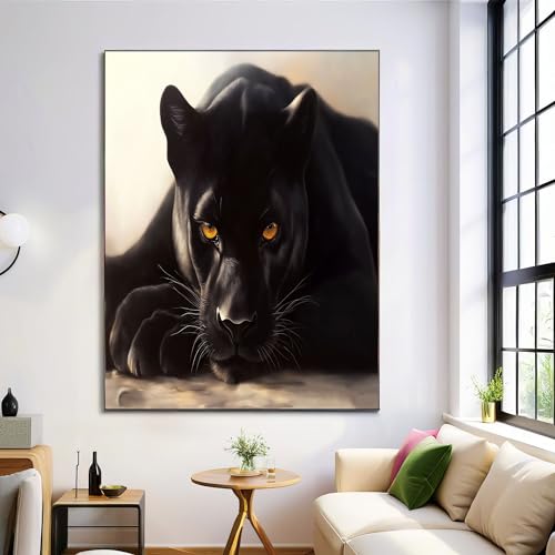 Arte De Pared Sin Marco, Póster De Pantera Negra Salvaje, Pintura En Lienzo, 50X70Cm, Decoración De Pared Con Animal Vintage, Obras De Arte Para Sala De Estar Dormitorio, Beige