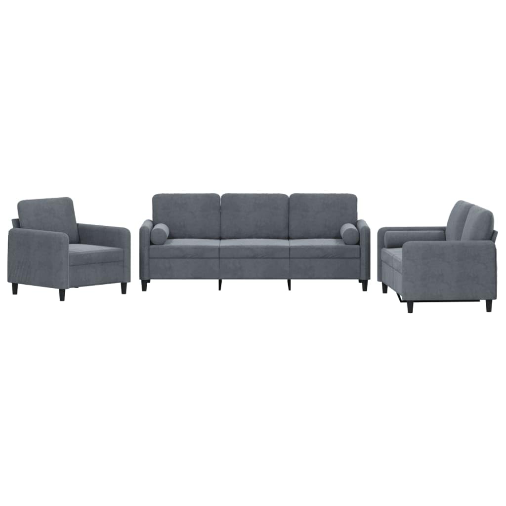 Juego de 3 sofás de terciopelo gris oscuro, 78 x 77 x 80 cm, pequeño, moderno, con acolchado de espuma, resistente, para salón, dormitorio y oficina