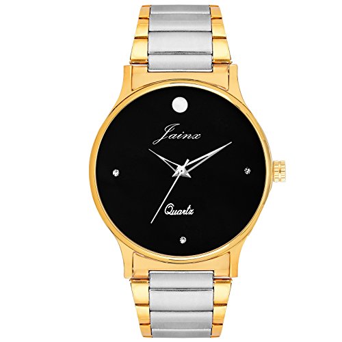 Image of jainx Premium Golden Chain Analog Wrist Watch for Men (White /Black Color Dial)