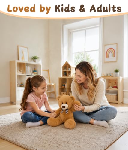 Image of MaoGoLan 15-Inch Small Teddy Bear, Cuddly Plush with Checkered Bow for Kids