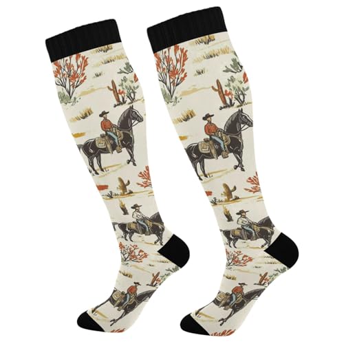 Dussdil Western Cowboy Cactus Cowgirl (5) Compression Socks for Women Men Circulation Long Knee Sock for Big Kids Teen Sport Gym Running Stockings