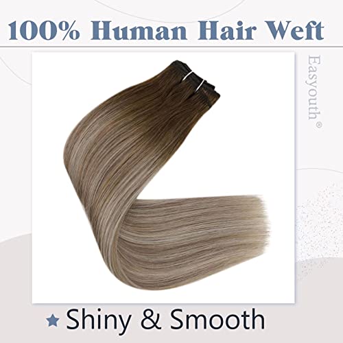 Easyouth One Pack Weft Hair Extensions Real Human Hair And One Pack Tape In Human Hair Extensions Color Brown Ombre #3/8/22 18+22Inch #TOP7