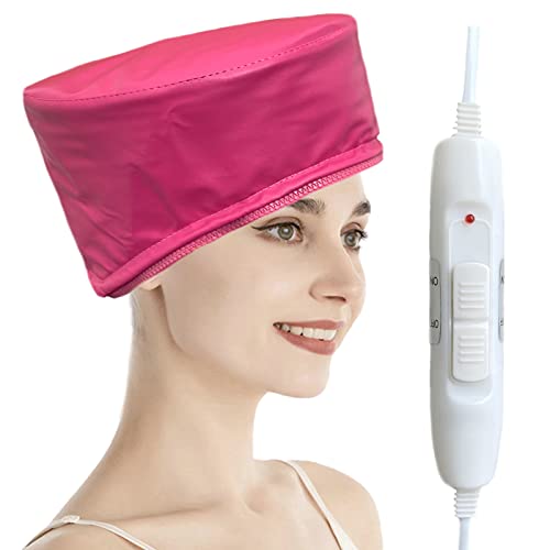 PINJAZE Adjustable Hair Steamer Heat Cap, Deep Conditioning Hair Care Heating Cap with Intelligent Protection, Large Screen Displays Temperature and Time, Gifts for Women (Red)