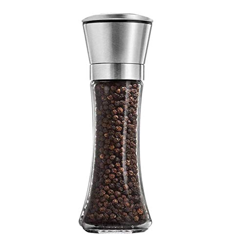 Salt and Pepper Shakers Grinders Refillable Stainless SteelAdjustable Coarseness Mills Glass Material to Refill Sea SaltSmall PeppercornBlack PepperFits in HomeKitchensingle package