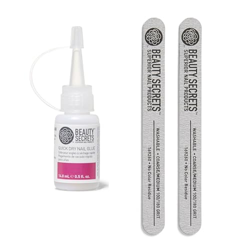 Beauty Secrets Quick Dry Nail Glue .5 Fl Oz Bundled with Zebra Cu...