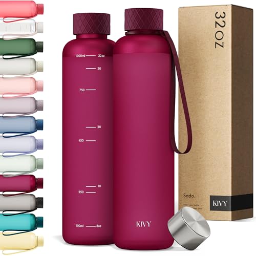 KIVY Slim Water Bottle 32oz [Lightweight & Shatterproof] Fits Backpack