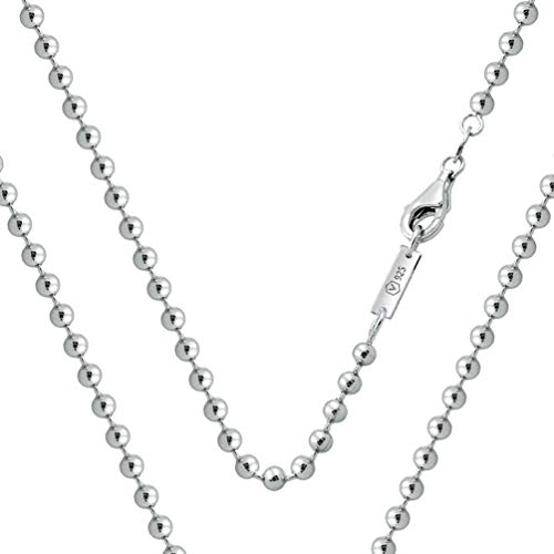 Venicebee Best Solid 925 Sterling Silver Ball Chain Id Dog-Tag Beaded Necklace 24" Inch, Black Velvet Pouch, Silver Polishing Cloth, Made In Italy Fine Jewelry #TOP2