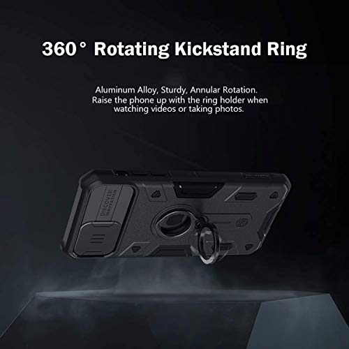 417zowF3omL CloudValley Compatible with iPhone 12 Pro Max Case with Camera Cover & Kickstand, Slide Lens Cover + Built-in 360° Rotate Ring Stand, Black Armor Style, Impact-Resistant, Shockproof, Full Protect - Image 8