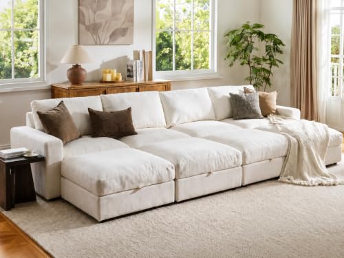 Image of Cloud Couch Sectional 146.5'' Oversized Modular Deep Seat Sofa Bed Comfy White Cloud Couch with Washable Cover for Living Room 4 Seater with 4 Ottoman