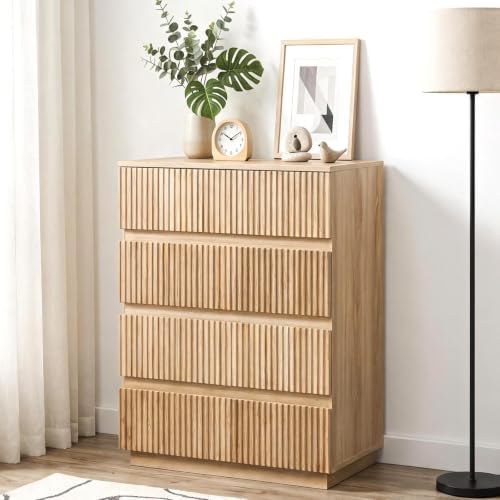 30'' Tall Nightstand with 4 Drawers,Modern Fluted Bedside Table with Storage for Bedroom,End Side Table with No-Handle Design for Living Room - 3