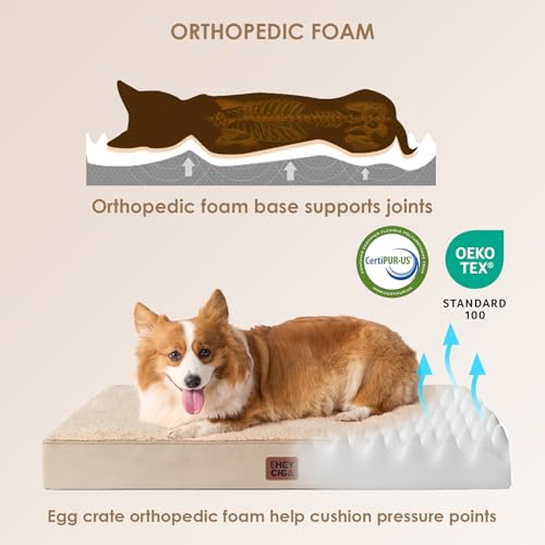 Image of EHEYCIGA Orthopedic Dog Bed Large with Removable Washable Cover, 41IN Khaki