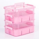 CraftGenes Art Supply Storage Organizer with 2 Removable Trays, 4-Layer 10QT Durable Craft Organizers and Storage for Sewing, Tool, Office Supplies, Art, Craft Supplies(Pink)