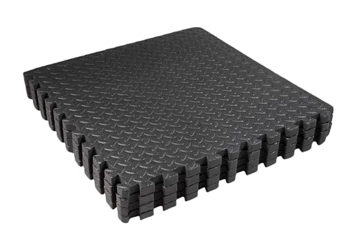 MaTvize EVA Foam Gym Flooring Mats – (60cmx60cm) 2cm Thick, 4 Pcs Black Interlocking Floor tiles, Non-Slip, Thick Exercise Mats, Home,Yoga & Kids Play (Black, 2cm Thick, 4 Tiles (16 Square Feet))