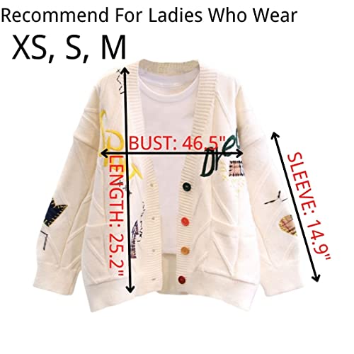 Findthy Women's Y2K Cardigan Sweater Loose Button-Down Letter Embroidered Cardi Coat With Pockets(0331-Apricot-Onesize-Lb) #TOP5