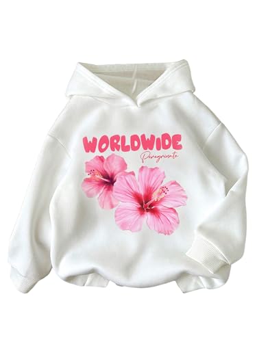 Girl's Floral Graphic Hoodies Long Sleeve Hooded Cute Sweatshirts Pullover Trendy Fall Outfits