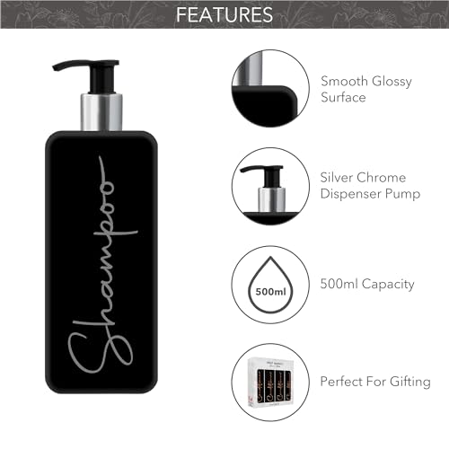 Print ManiacsMrs Hinch Inspired Signature Black 500ml Square Reusable Dispenser Bottle Silver Pump Personalised Bathroom Storage Set F2 (Grey - Image 3