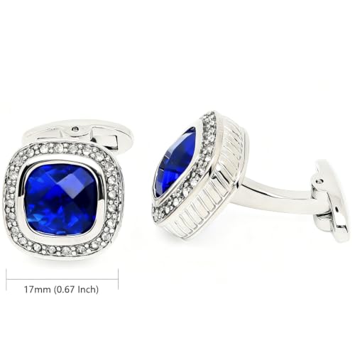 Mancuernillas plateadas con cristal azul cuadradas para hombre miniatura 2