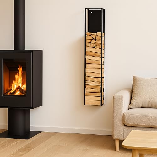 Range-bûche mural en acier noir au design épuré moderne - 3