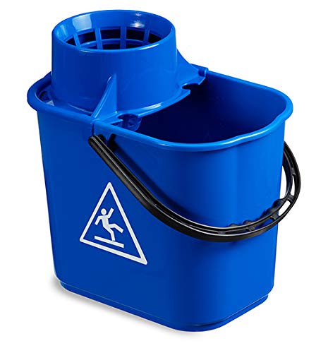Cubo de Fregar de 14 litros en Polipropileno con asa Desmontable - Señal de Peligro Impresa en Ambos Lados del Cubo (Azul)