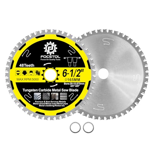 Image of 6-1 /2 Inch Metal Cutting Circular Saw Blade - FOCSTOL 2pcs Tungsten Carbide Tipped Saw Blade 48T for Iron Ferrous Metals Steel Pipe Arbor 4 /5 Inch x 5 /8 Inch