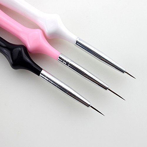 NMKL38 3PCS Nail Liner Brush Nail Art Design Detailing Painting Brush Pen Set Metal Diamond Acrylic Handle UV Gel Polish Tip Drawing Dotting Tools (Triangle Design)