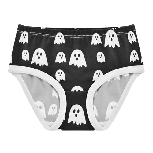 Playful White Ghosts Black Underwear Toddler Girl, Cotton Underwear Girls, 2T–8 Years