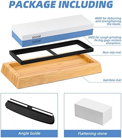 Sharpening Stone Whetstone Set Kitchen Knife Sharpener Stone Wet Stones for Sharping Knives Kit with Non-slip Rubber Base (1000/6000)