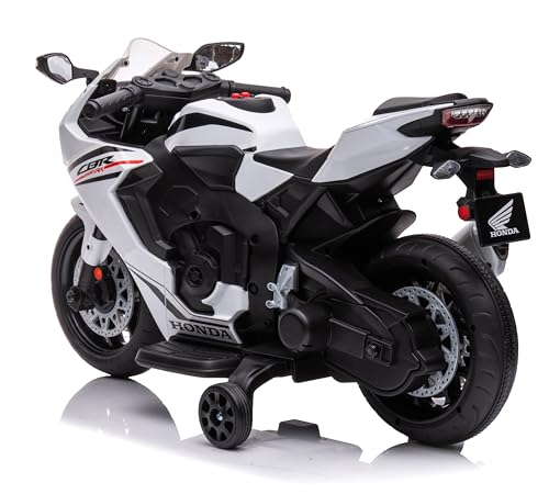 Kinder Elektro Motorrad CBR 1000RR, Kindermotorrad 12V Kinderfahrzeug Elektrofahrzeug mit 2 abnehmbaren Stützrädern für Kinder ab 3 Jahre (Weiß) – Bild 5