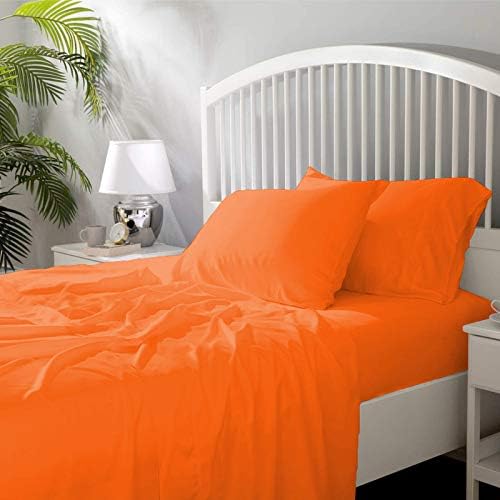 Image of YRM Bedding's - Egyptian Cotton Bedsheet 400-TC Premium Hotel Quality 1 Bedsheet (90x100) + 2 Pillow Covers (18x28) - (Double Bed, Orange Color)