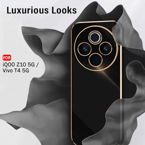 Image of TheGiftKart Luxurious Golden-Plated Back Cover Case for iQOO Z10 5G / Vivo T4 5G | Raised Lips for Camera & Screen Protection | Shockproof Design | Stylish Back Cover Case (TPU, Black)