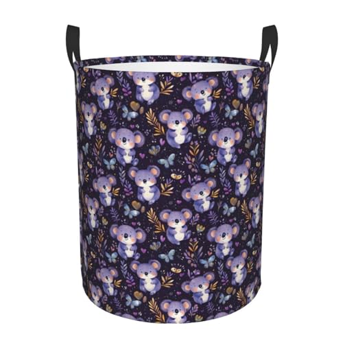 Cesta de lavandería con estampado de flores de koala morada, cesta de ropa sucia para decoración de dormitorio, estética, cesta de lavandería para dormitorio, apartamento, dormitorio universitario