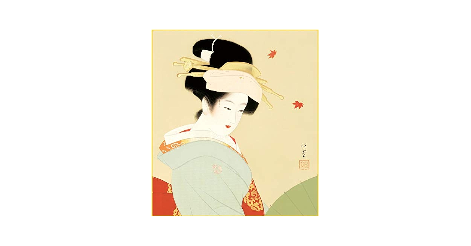 Amazon｜上村松園 「 紅葉可里図 」 新絹本 特色 工芸 色紙絵