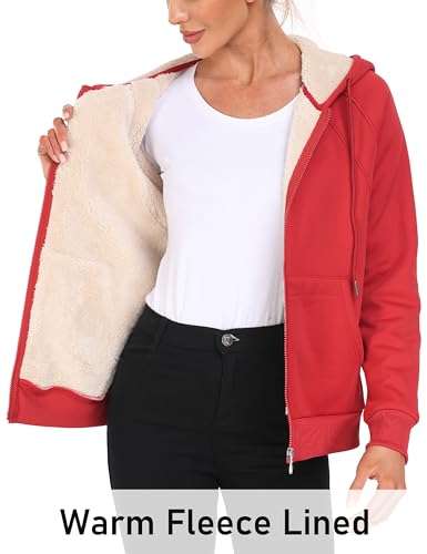 Image of MoFiz Zip Up Hoodie Women Fleece Lined Jackets Winter Coats With Pocket