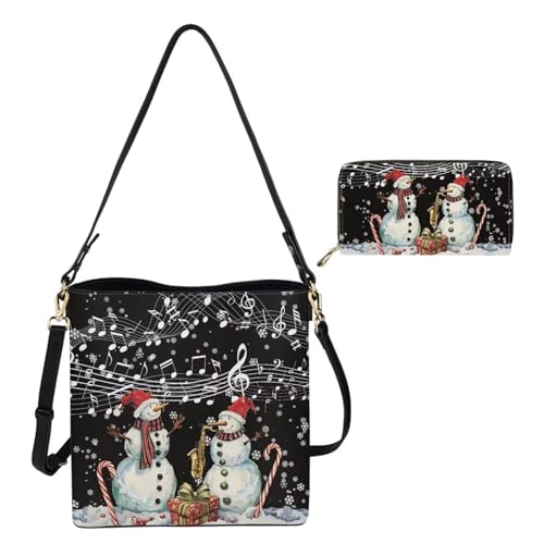 Image of HUGS IDEA Leather Purses and Handbag for Women Bucket Bag with Wrist Wallet 2 Packs