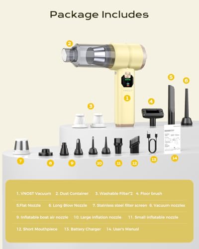 Image of Portable Cordless Car Vacuum,4-in-1Handheld Cordless Vacuum with 30000Pa Suction,130000RPM,6800mAh Battery,10Nozzles,Rubber Paint Material for Car,Home,Birthday Gifts for Men Dad Husband(cream yellow)
