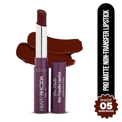 Image of Hilary Rhoda Pro Matte Non-Transfer Lipstick | Waterproof & Smudge-Proof | 12-Hour Long Stay | 24 Shades Available | Highly Pigmented Matte Finish Lipstick | 2g - (Nude Mouve | Shade 05)