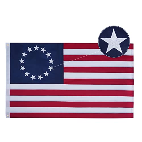 Bradford Betsy Ross Flag 3x5 ft Outdoor Embroidered 13 Star American Flags Heavy Duty Double Sided Colonial Flag 13 Stars for 250th Anniversary 4th of July Memorial Day Use Long Lasting