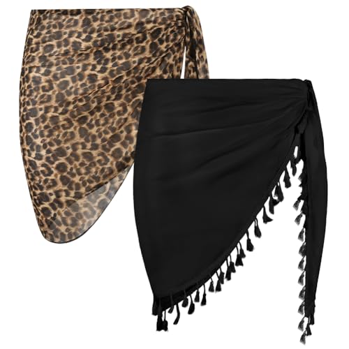 Aomig Pareos Playa Mujer, 2pcs Pareo Cubretraje Mujer Gasa Corto Playa con Flecos, Camisolas Playa para Bikini para Mujeres Vacaciones Piscina Verano Playa