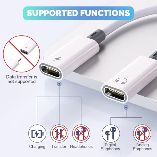 Image of Verilux 2 in 1 Type C to Type C Audio & Charging Connector, PD 60W USB C to C Cable Fast Charging with Simultaneous Wired Headphone Connection for iPhone 17 /16 /15, Galaxy S25 /S24, White
