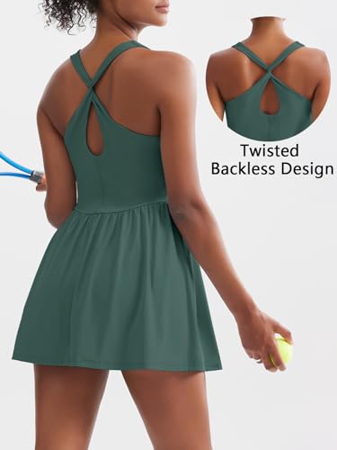 Image of Sexyasasii Women's Summer Athletic Tennis Dress with Built in Shorts and Bra Square Neck Workout Exercise Active Golf Dresses