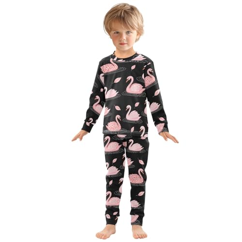Pajama Sets Long Sleeve Pink Swans on Black Soft Comfy Sleepwear 2 Piece PJS 3-8T2
