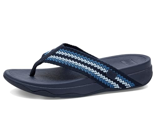 Image of FitFlop, Womens, Surfa Stripe-Webbing Toe-Post Sandals, Cosmic Blue Mix, 8.5, Medium
