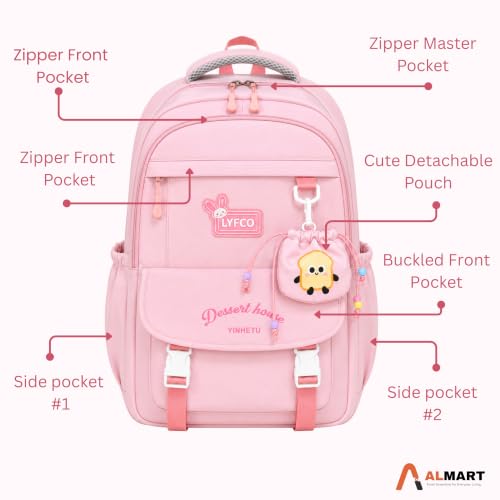 Image of Korean Style Unisex School & College Backpack Bag | 18 Inch Large Capacity Bag For Girls & Boys Age of 12-16 Years | Best For Middle & High School, College, Tution, Travel, Camping