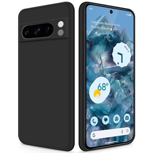 GiiYoon Capa para Google Pixel 8 Pro, capa protetora de corpo inteiro com toque suave e sedoso, case à prova de choque com forro em microfibra - Preto