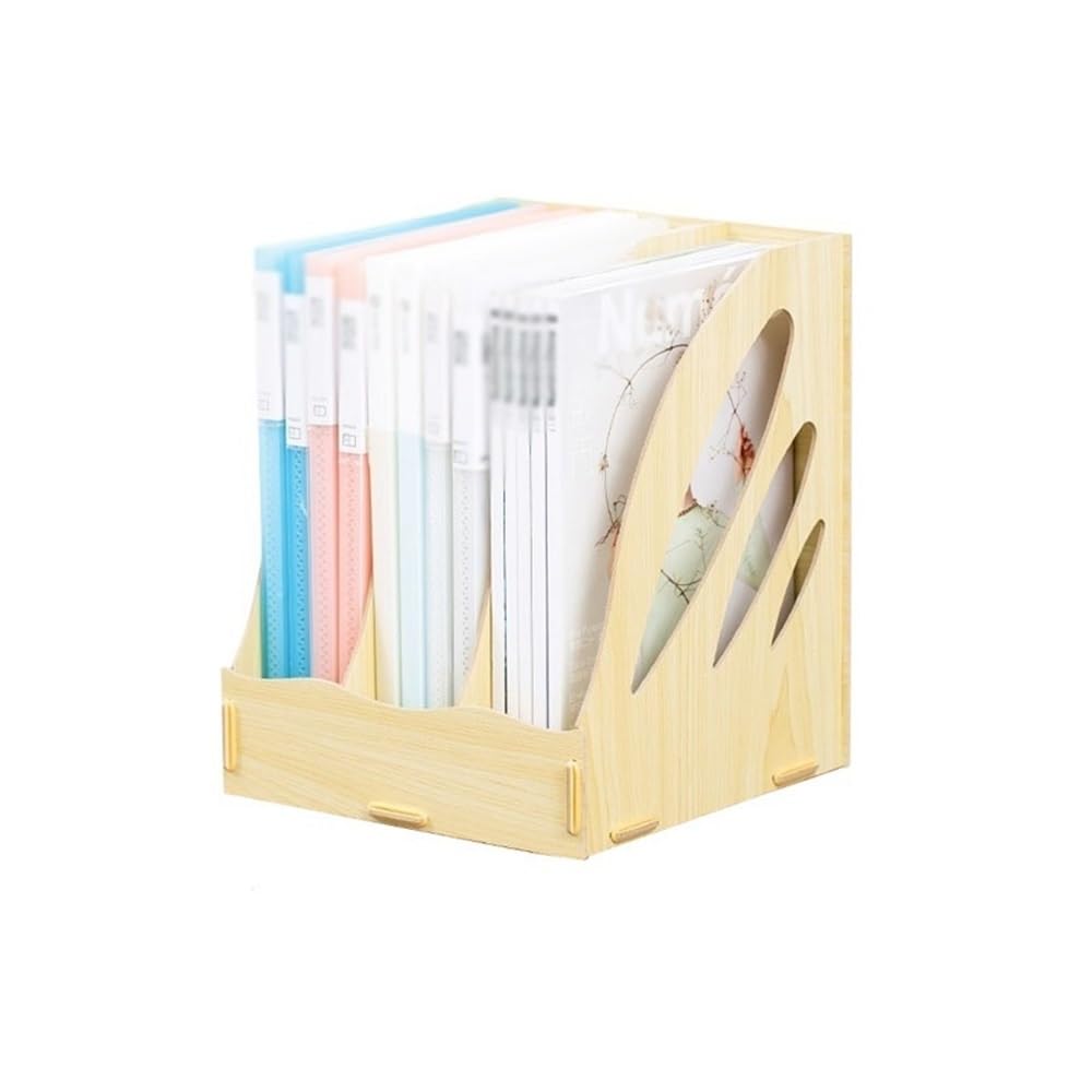 Convenient Magazine File Holder Literature Document Ring Binder Paper Organiser Filing Rack,3 Compartments(Beige)